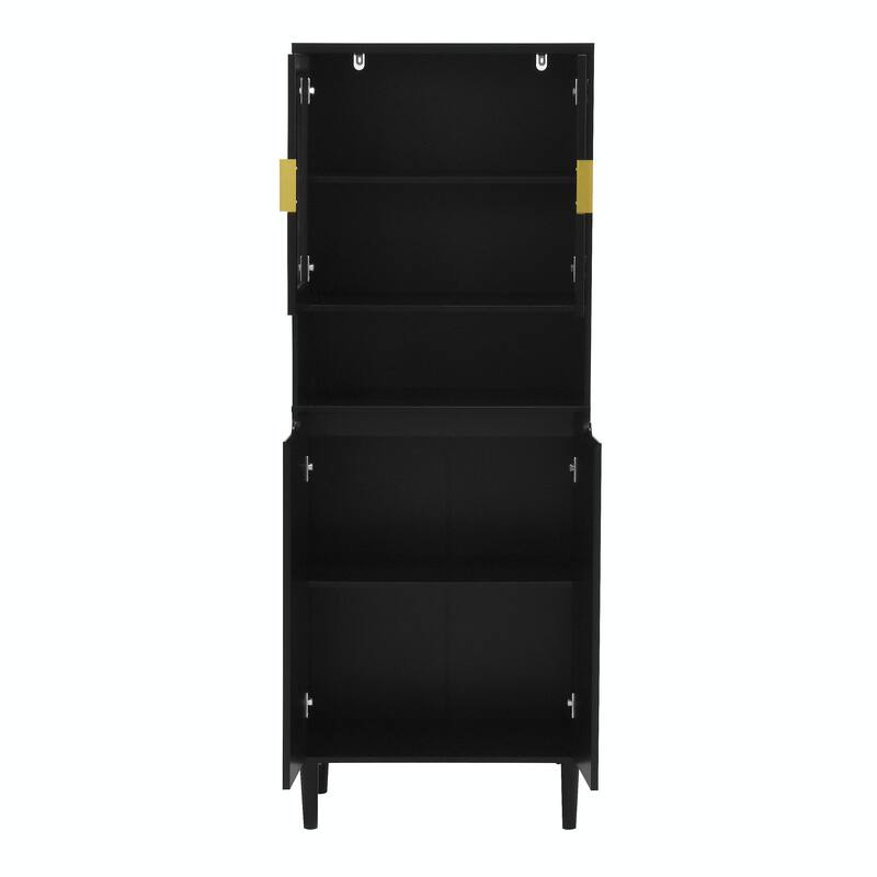 Tall Kitchen Pantry Cabinet with 2 Glass Display Doors & 2 Solid Doors