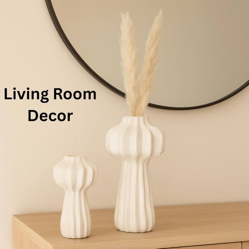 Aria Home White Cactus Inspired Ceramic Vase Set of 2 for Modern Decor