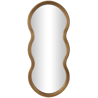 Wooden Wavy Shaped Room Wall Mirror with Ribbed Frame - Gold - Roche River Decor