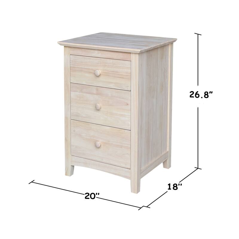 International Concepts Solid Wood 3-Drawer Nightstand, Unfinished Bedside Chest with 15.3" Extra-Deep Tiered Drawers