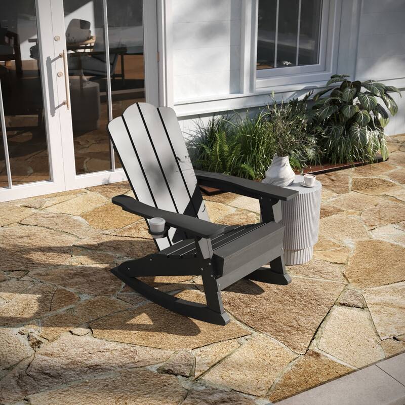 All-Weather Rocking Adirondack Chair with Swiveling Cupholder