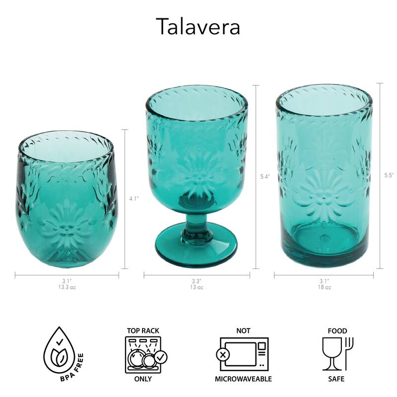 Abode Homewares Talavera Acrylic Stemless Wine Glass - 13.3 oz - Set of 6