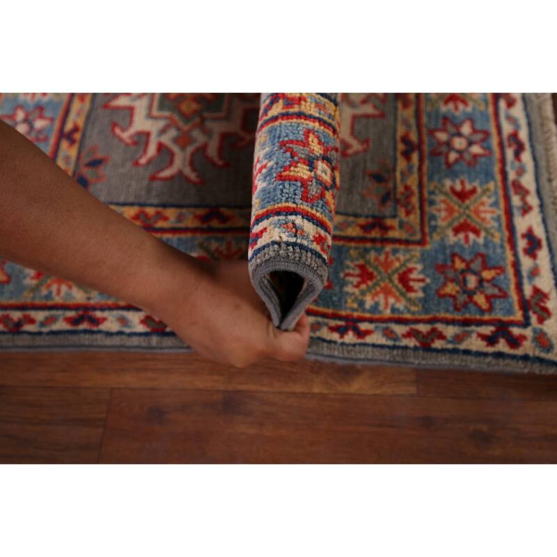 Gray Geometric Kazak Oriental Foyer Rug Hand-Knotted Wool Carpet - 2'0" x 3'0"