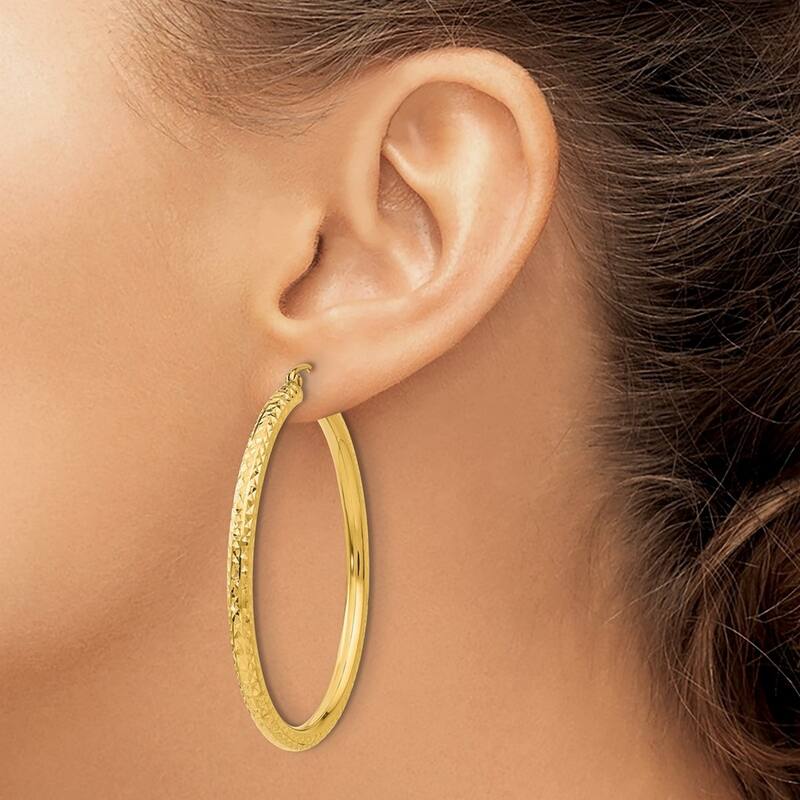 Curata 14k Yellow Gold Sparkle Cut Round Hoop Earrings - 45x45mm