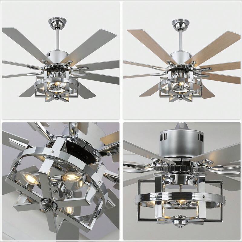 Cusp Barn 65in. Industrial Large Caged Ceiling Fan with Light, Quiet DC Motor 6-speed Reversible 8-Blade Ceiling Fan for Bedroom