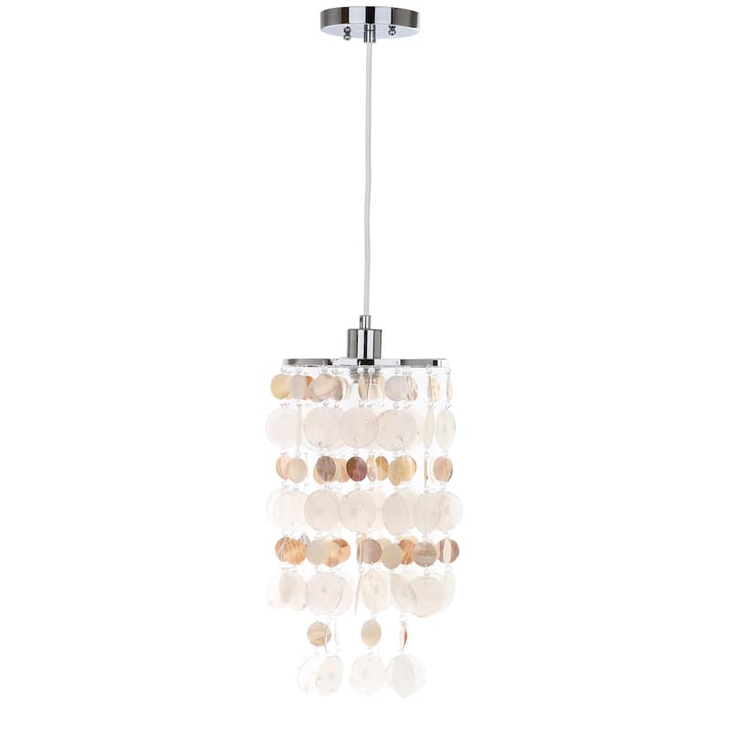 SAFAVIEH Lighting Walentina Capiz Adjustable 1-Light Natural Cream Pendant - 9"x9"x19-91" - Natural Cream - 9Wx9Dx91H