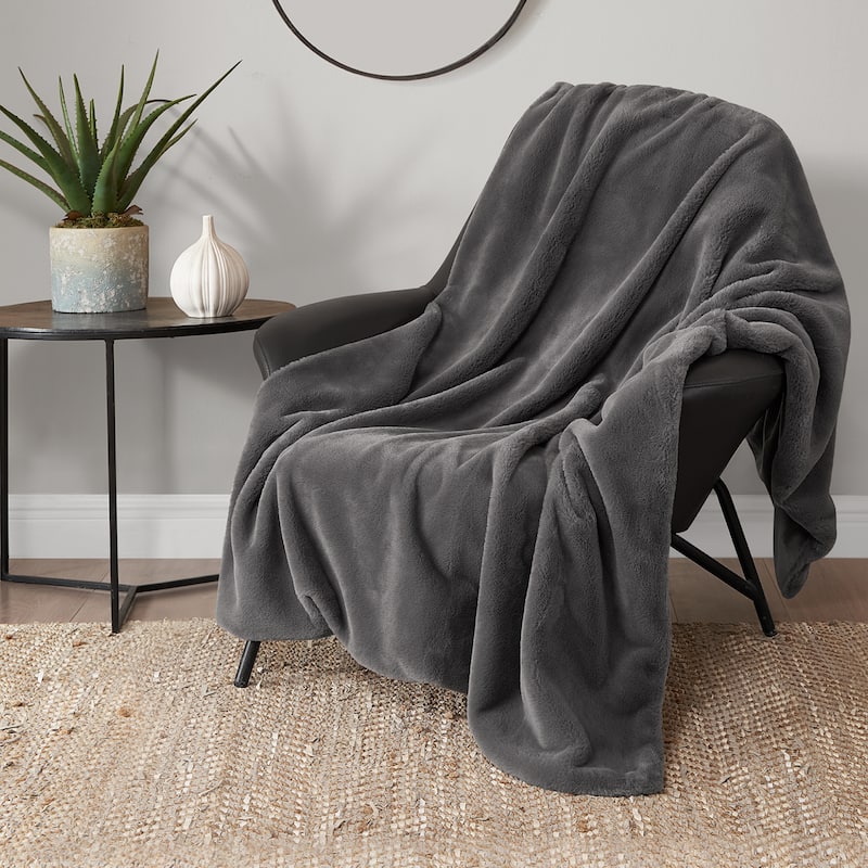Lucky Brand Solid Synthetic Fur Rabbit 50" x 70" Throw Blanket