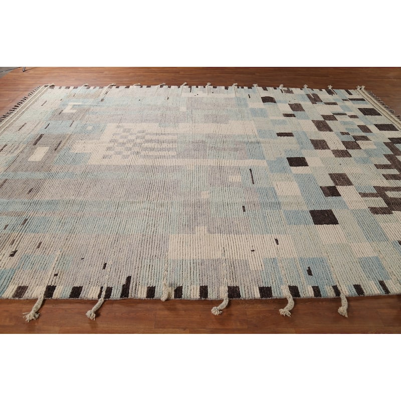 All-Over Abstract Moroccan Modern Area Rug Hand-Knotted Wool Carpet - 9'0"x 12'6"