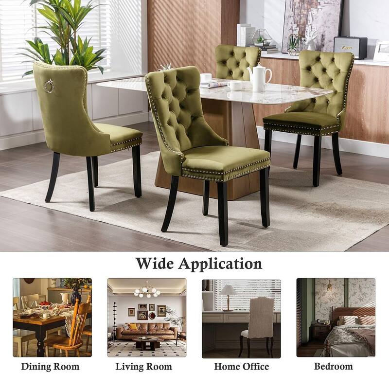 Set of 2 Velvet Dining Chairs,Tufted Solid Wood Armless Chairs Accent Chair with Nailhead Trim and Back Ring Pull