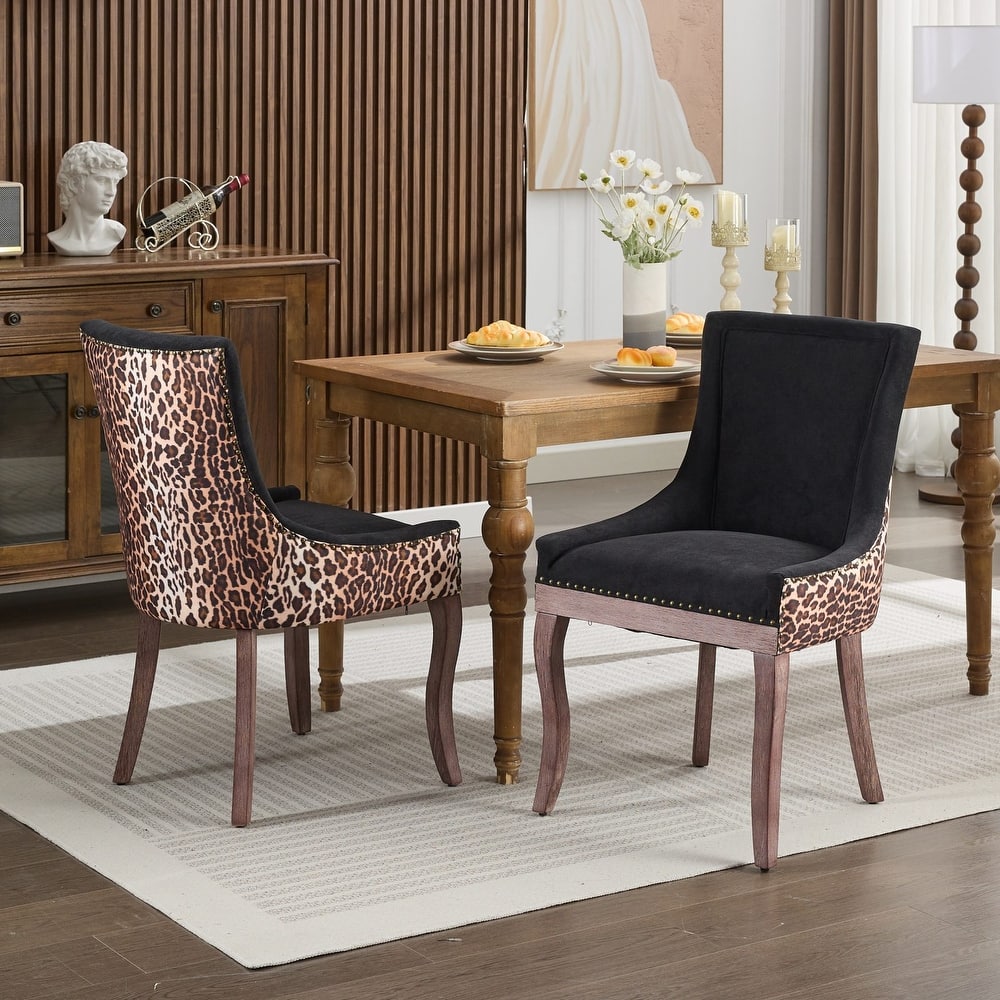GDFStudio - Modern Fabric Upholstered Wood Dining Chair Set with Bronze Nailhead Trim (Set of 2)