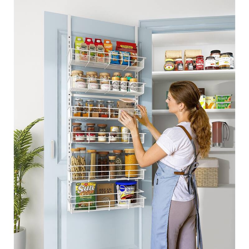 Over The Door Pantry Organizer,Wall Mount Spice Rack, Pantry Hanging Storage ,6 Adjustable Baskets Heavy-Duty Metal,