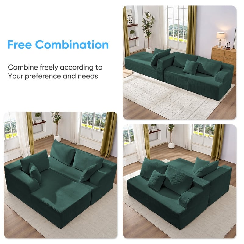 Mixoy 2-Pcs Free Combination Modular Sectional Sofas with Deep Seat,Corduroy L-Shaped Sofa with Chaise Lounge - 3-Seater