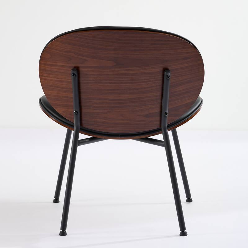 Shell Chair Single Side Chair Tripod Black Leather Lounge Chair in Walnut Finish Comfortable Backrest,Black color