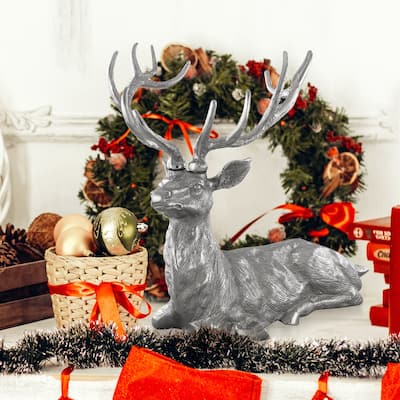 Sitting Reindeer Statue Christmas Decor Aluminum Lifelike Statue
