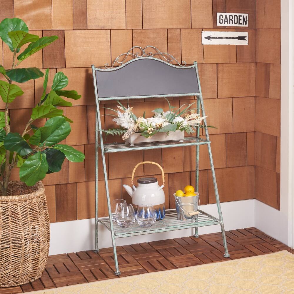 SAFAVIEH Outdoor Nyah Victorian Iron 2-Tier Plant Stand. - 24.5" W x 15.8" L x 43" H - 25Wx16Dx43H