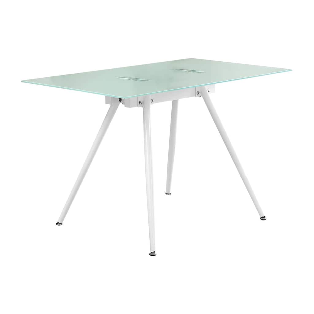 Computer Desk, Home Office, Laptop, 48"l, Work, White Metal, Tempered Glass, Contemporary