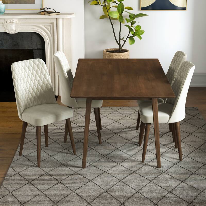 Armantos 5-Piece Mid-Century Dining Set w/ 4 Velvet Dining Chairs in Beige