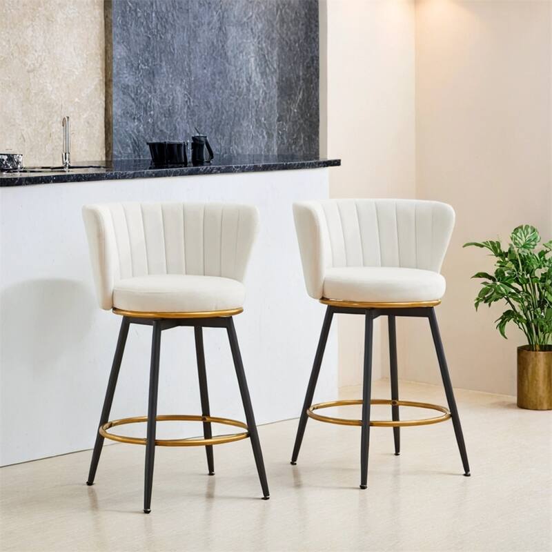 Counter Height Bar Stools Set of 2,360° Swivel Upholstered Barstools