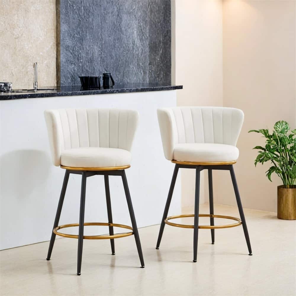 Counter Height Bar Stools Set of 2,360° Swivel Upholstered Barstools