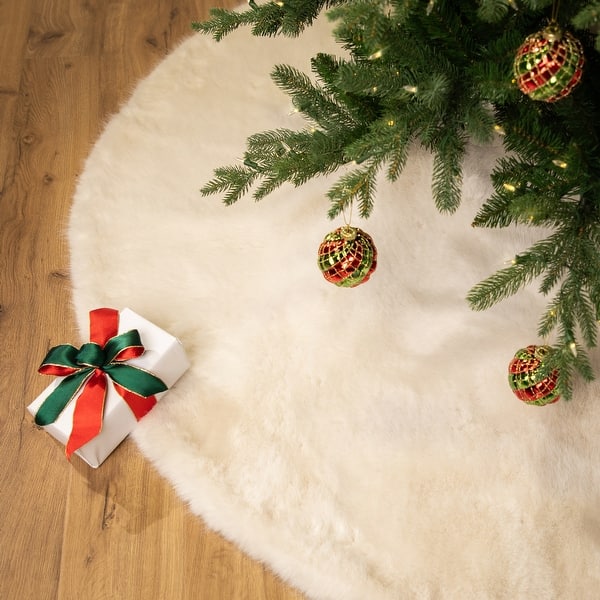 slide 2 of 6, Premium-Sized Faux Fur Christmas Tree Skirt - 72" - Cream