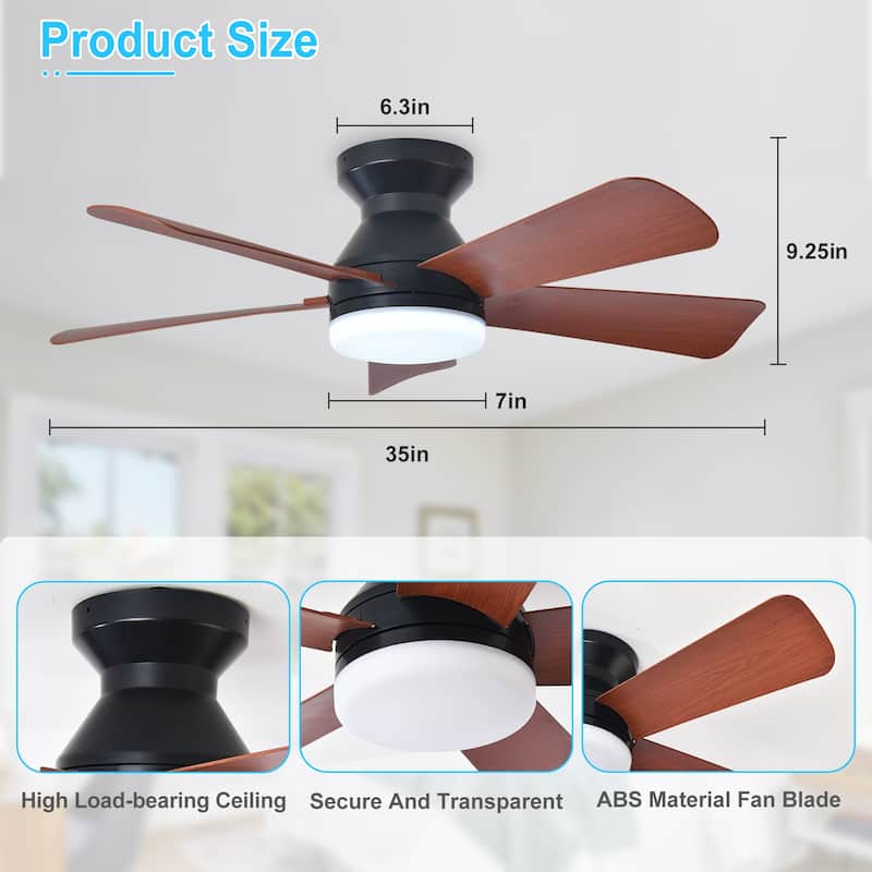 42/35 Inch Low Profile Ceiling Fan with Light: Dimmable, Remote Control, 6-Speed, 5 Blades