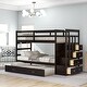 preview thumbnail 1 of 7, Concise & Elegant Solid Wood Bunk Bed, Twin Over Twin Bunk Bed with Trundle and Staircase, Easy Assembly Espresso - Twin