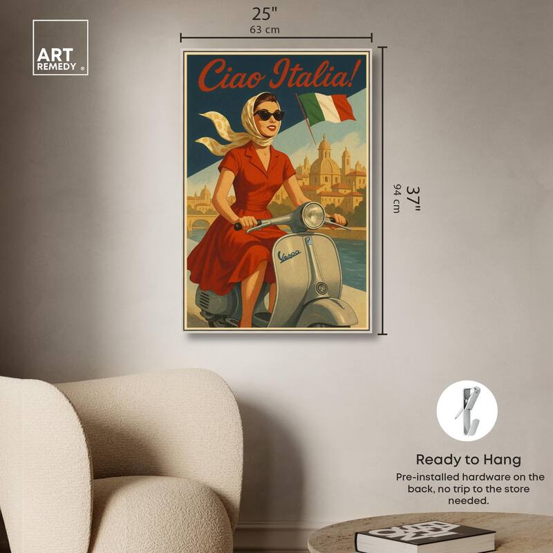 Scooter Italian Travel Canvas by Art Remedy