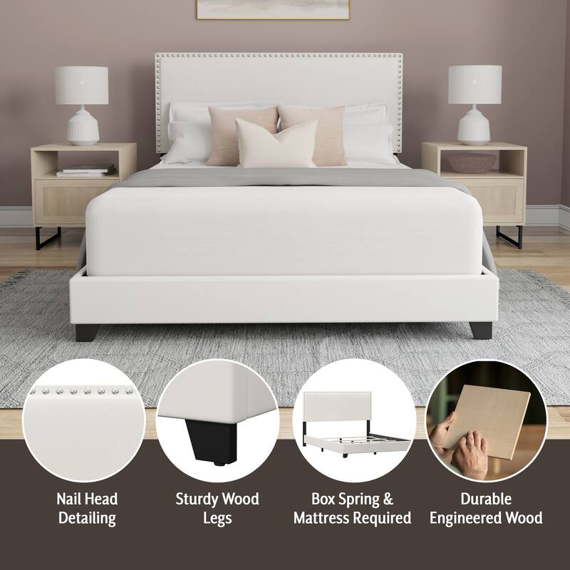 Gayle Nailhead Trim Faux Leather Upholstered Bed, by Hillsdale