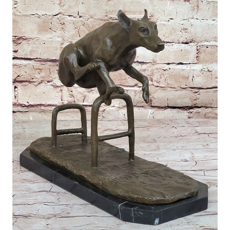 Dog Jumping Hurdle Bronze Sculpture Show Competition Trophy Original Art