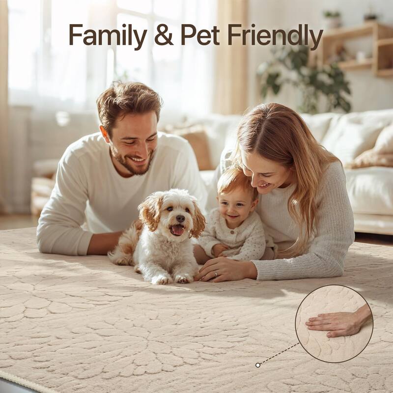 Mcow High-Low Textured Plush Washable Non-Slip Area Rug