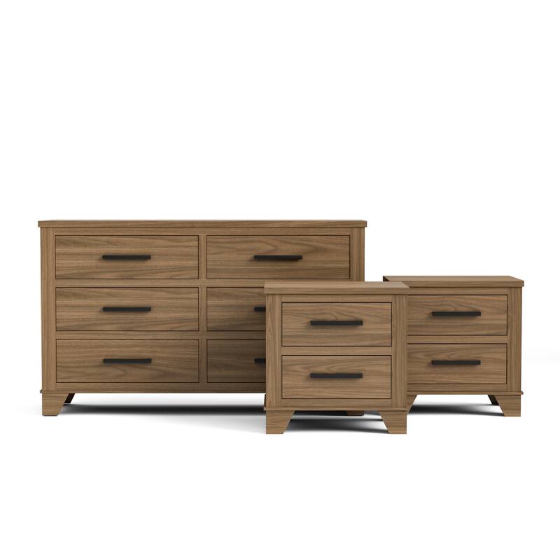 Furniture of America Nyess Modern 3-Piece Chestnut Brown Dresser and 2 Nightstand Bedroom Set