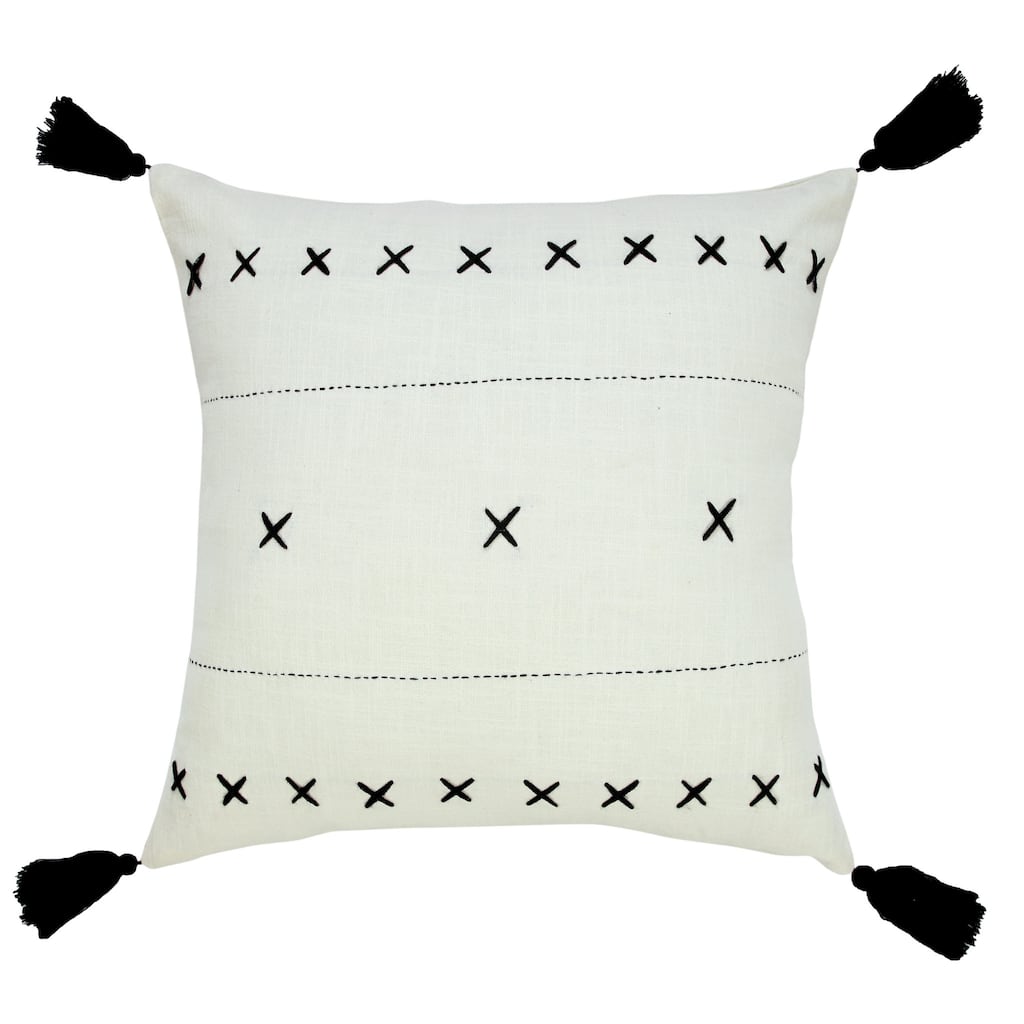 HomeRoots 20" X 20" Off-White And Black 100% Cotton Geometric Zippered Pillow