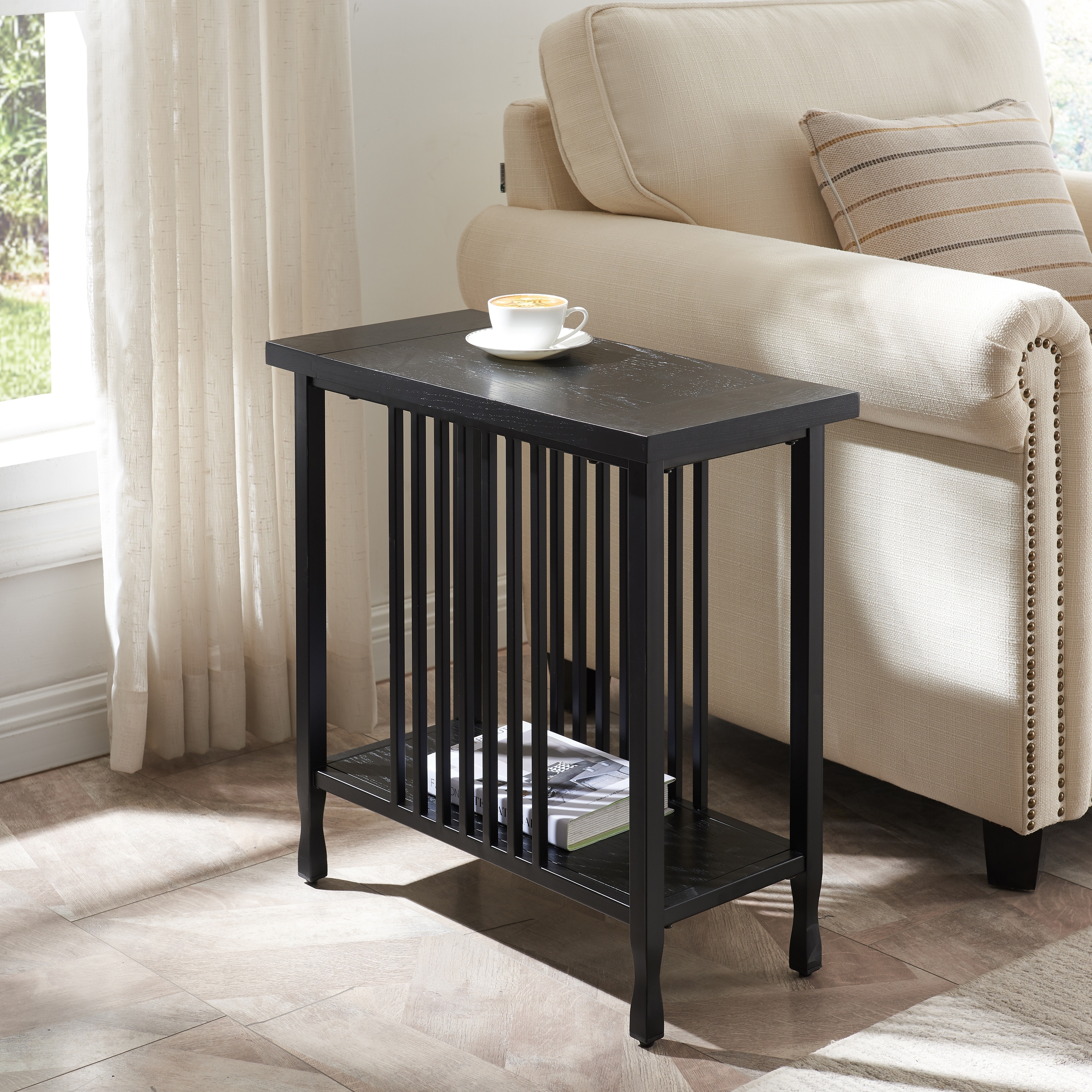 Carbon Loft Peter Matte Black Slatted Narrow Chairside Table On