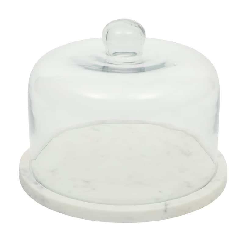 Gibson Elite Ridgehaven 11" Marble Cake Stand, Serving Platter, Charcuterie Board, and Center Piece Home Décor With Glass Lid - 11in x 11in x 9in