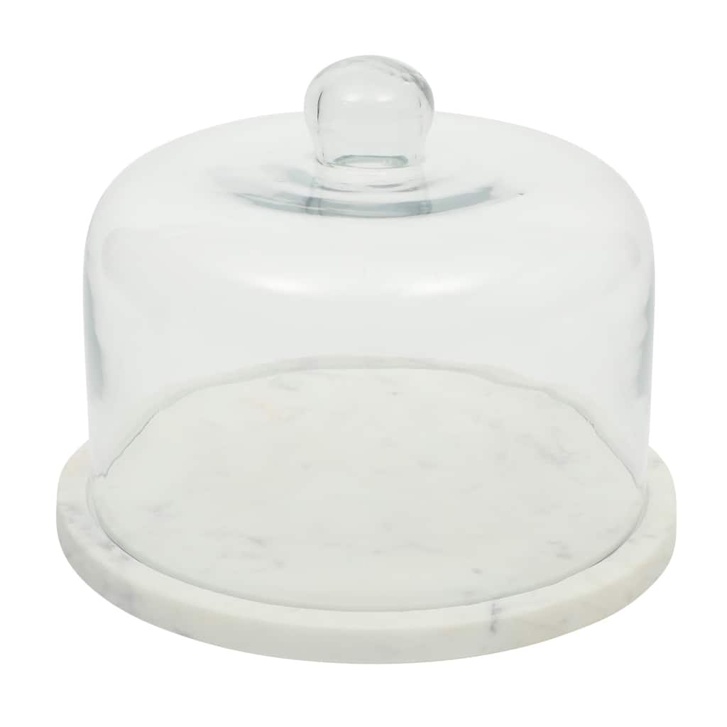 Gibson Elite Ridgehaven 11" Marble Cake Stand, Serving Platter, Charcuterie Board, and Center Piece Home Décor With Glass Lid