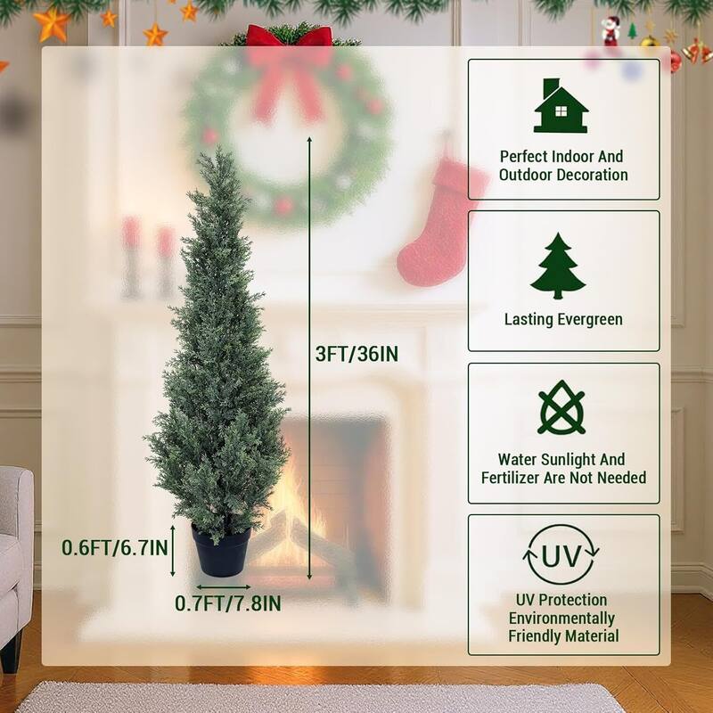 Set of 2 Artificial Cedar Topiary Trees for Home Decor Potted Fake Cypress Tree
