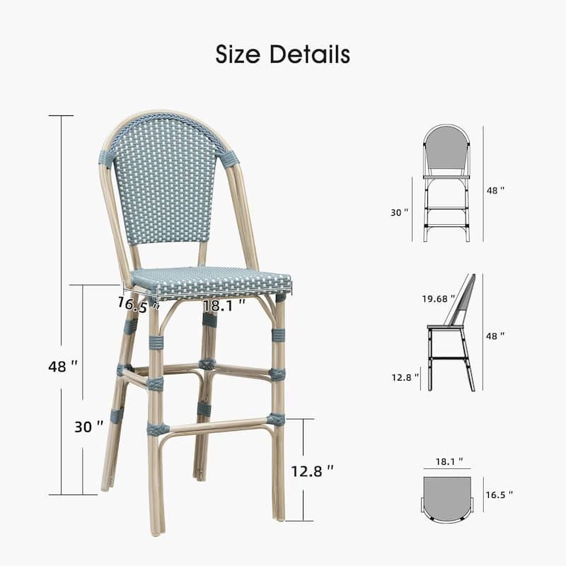 PURPLE LEAF White Print Finish Patio Bar Chairs with Back Rattan Bar Chairs French Bistro Set for Kitchen Outdoor Counter Stool
