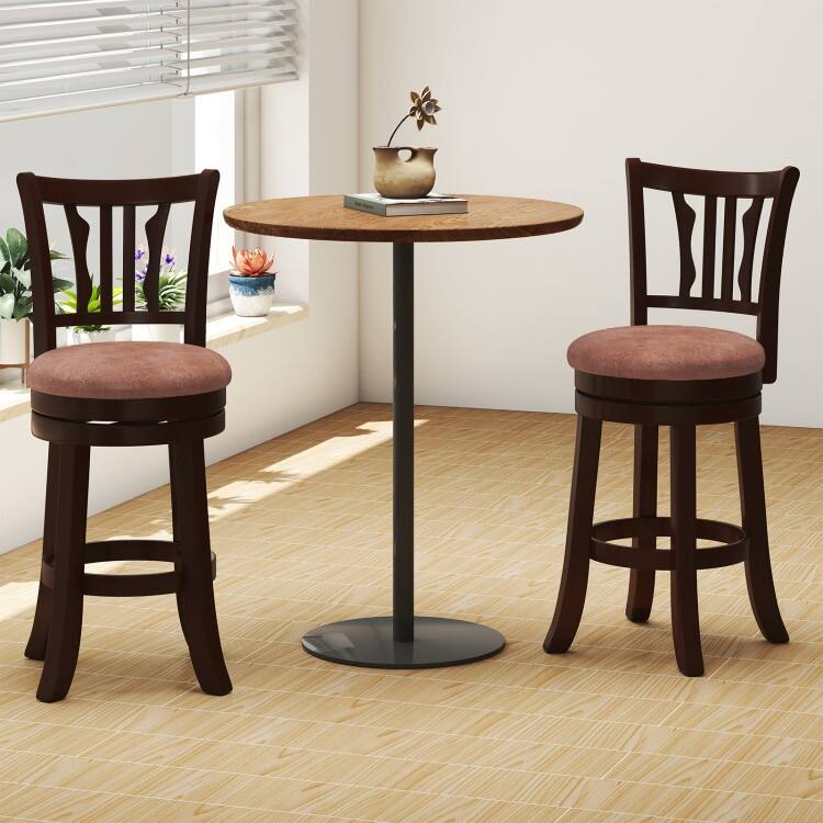 Set of 2 Cappuccino Rubber Wood MDF Faux Leather Swivel Bar Stools with Footrest