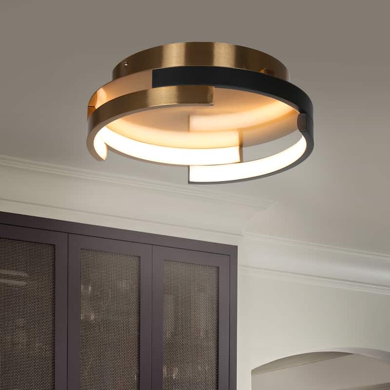 Black Gold Modern Metal Round Flush Mount Ceiling Lights for Kitchen - 12" D x 3.5" H