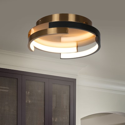 Black Gold Modern Metal Round Flush Mount Ceiling Lights for Kitchen - 12" D x 3.5" H