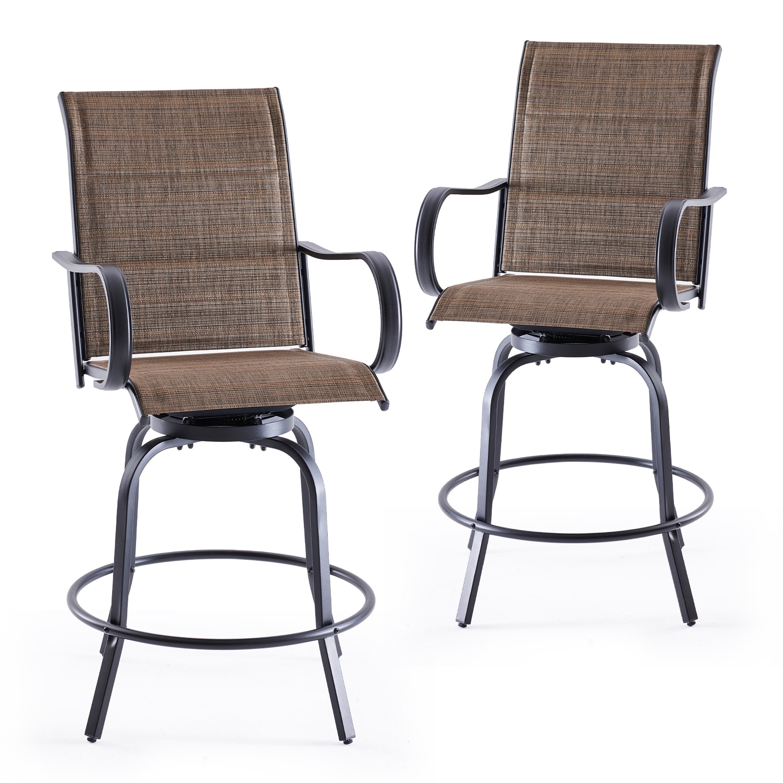 2-Piece Outdoor Swivel Patio Barstool Set - Padded Textilene Fabric, All-Weather