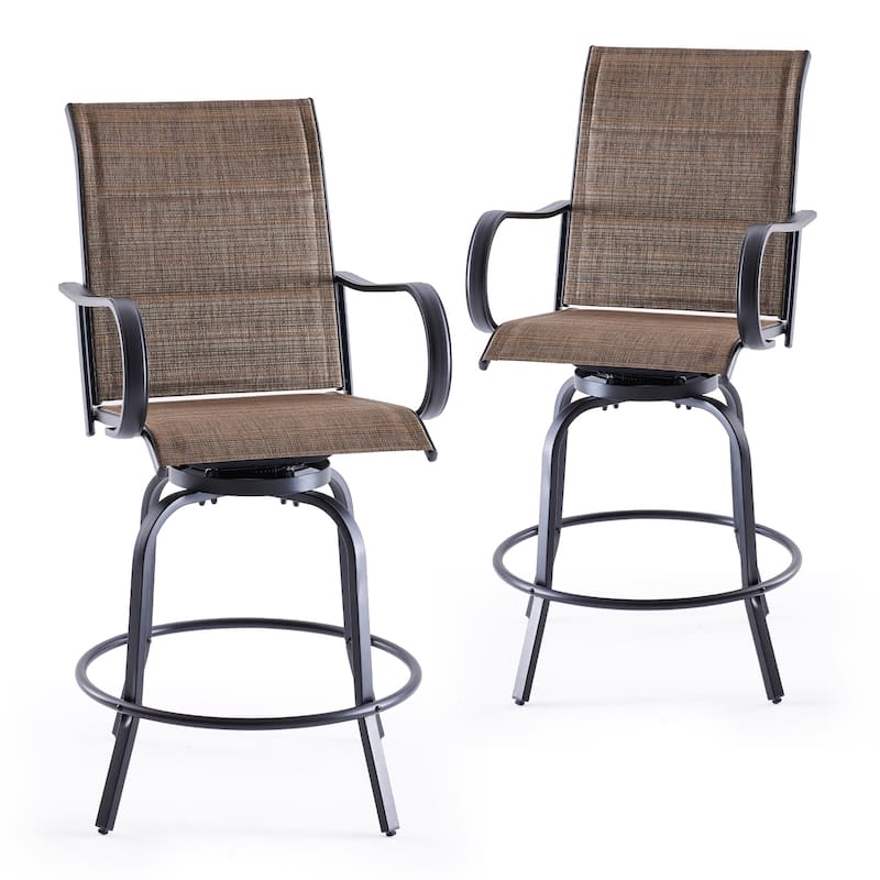 2-Piece Outdoor Swivel Patio Barstool Set - Padded Textilene Fabric, All-Weather