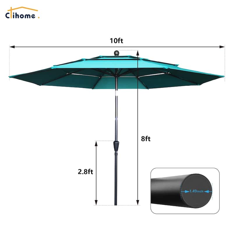 Clihome 10ft 3-Tier Outdoor Patio Market Umbrella With Crank