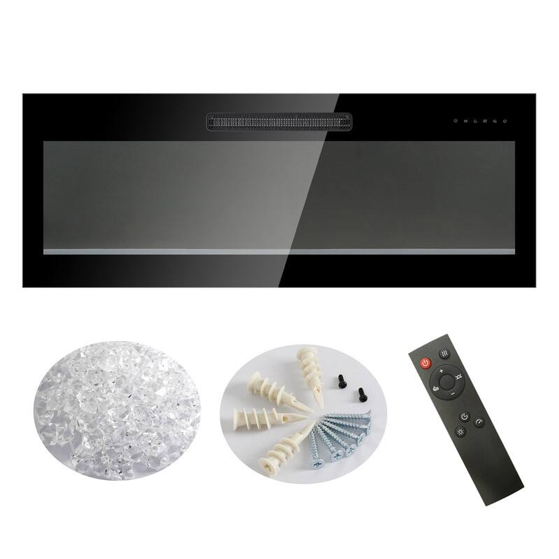 36 in. Wall Mounted Recess Ultra Thin Electric Fireplace with Tempered Glass Front in Black,Remote,1400W/5000BTU
