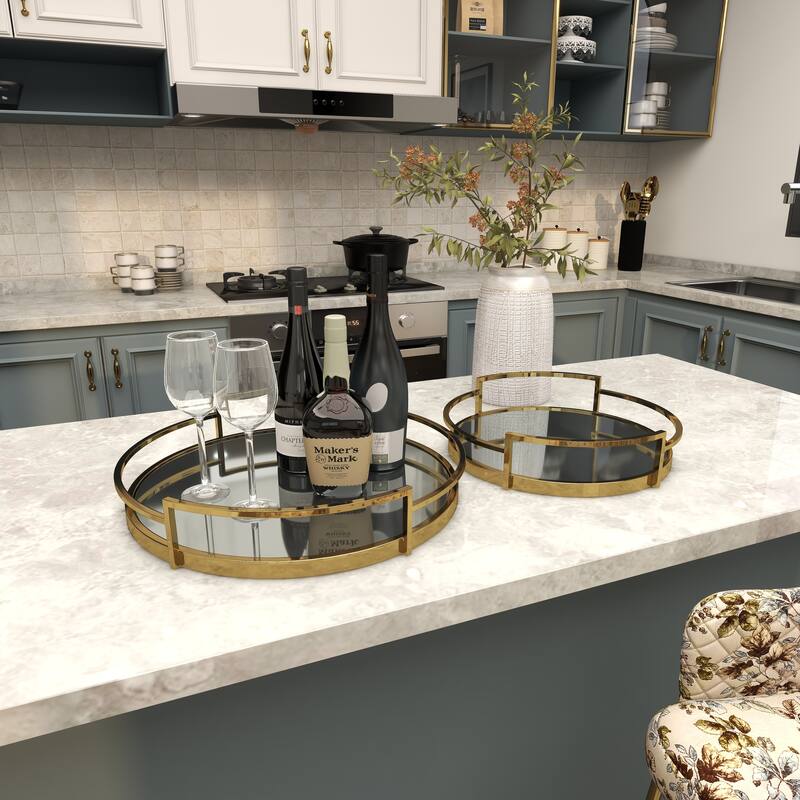 Stainless Steel Metal Mirrored Tray (Set of 2) - Silver or Gold