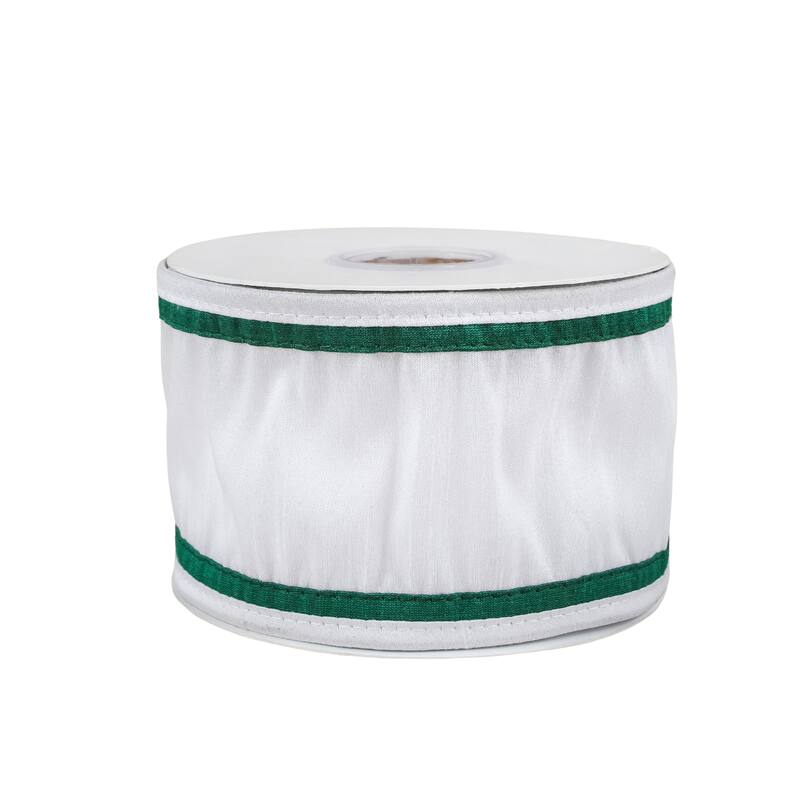 HGTV Home Collection Dupion Double Side Piping Ribbon, White Green, 3 in - 3 in