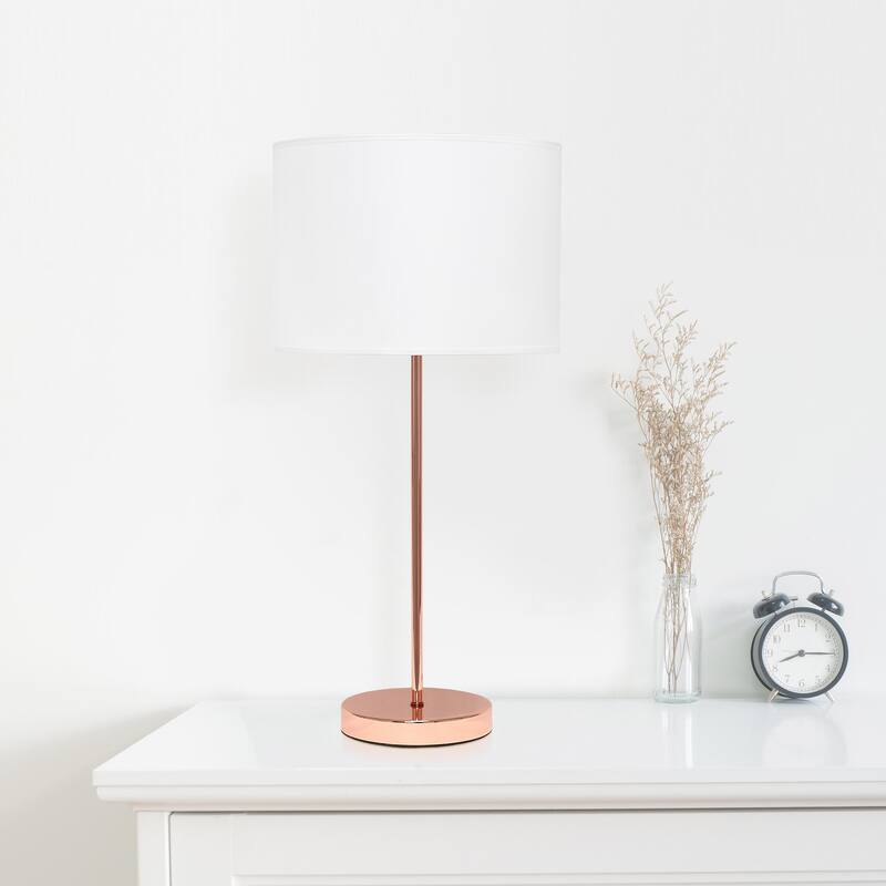 23 in. Rose Gold Finish Table Lamp with White Shade, Durable Stick Lamp for End/Side Tables