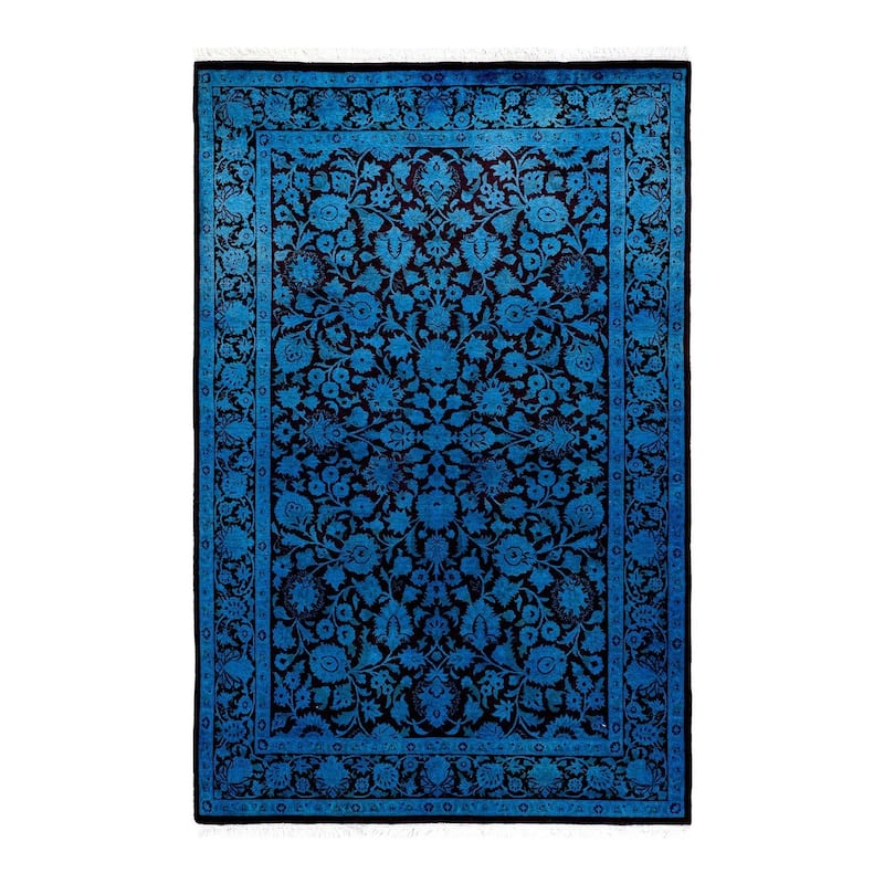 Overton Hand Knotted Wool Vintage Inspired Modern Contemporary Overdyed Blue Area Rug - 4' 1" x 6' 4"