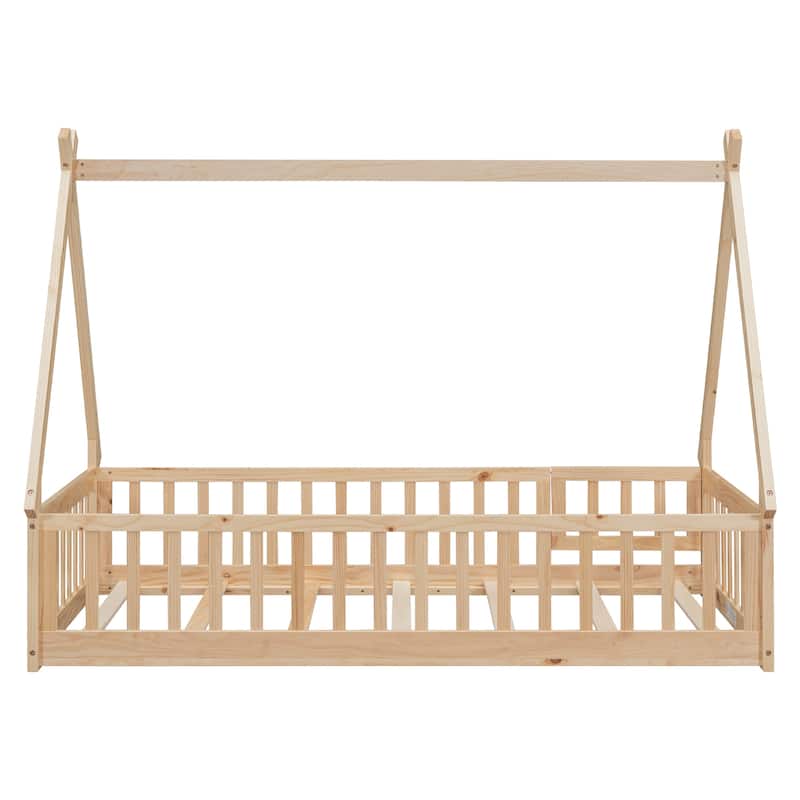 Twin Tent-shaped Floor Bed with Guardrails