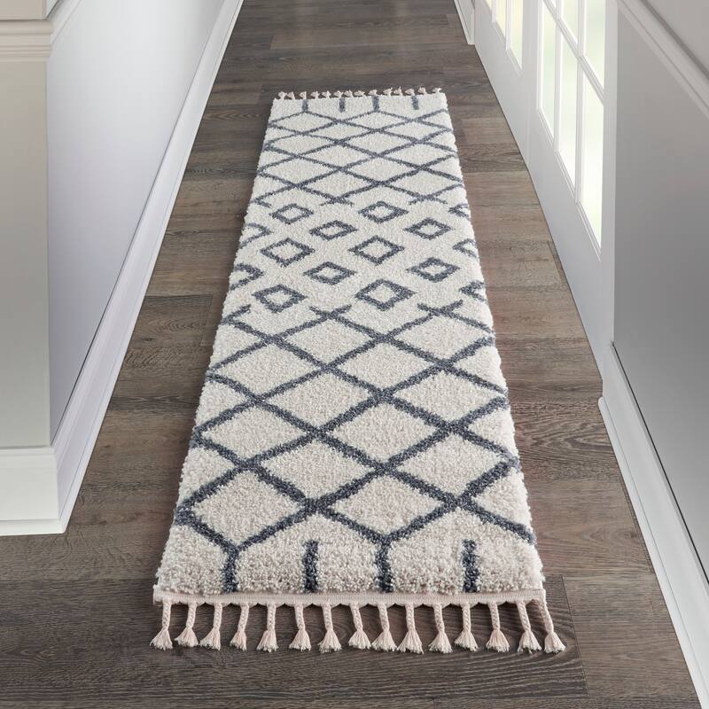 Nourison Moroccan Shag Geometric Area Rug - 2'2" x 8'1" Runner - White - Runner/Rectangle